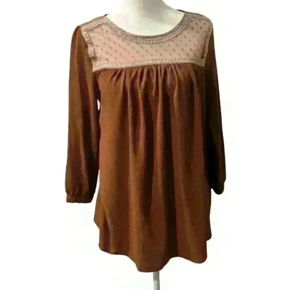 Signature Studio Small Peasant Style Blouse Mesh Design Polka Dot - Picture 1 of 6
